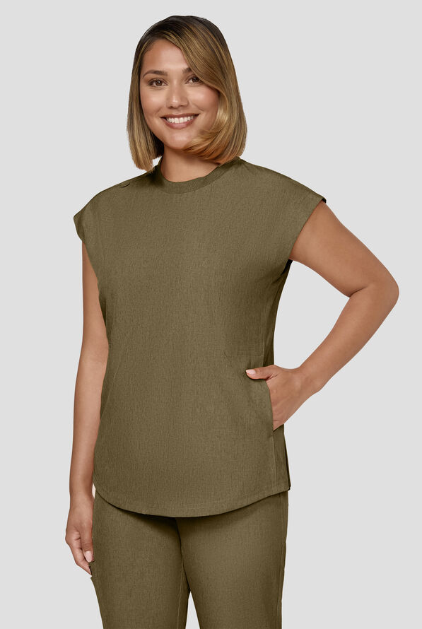 koi Basics Kenley Women's STRETCH 3-Pocket Dolman Sleeve Crew Neck Scrub Top - Olive - 2