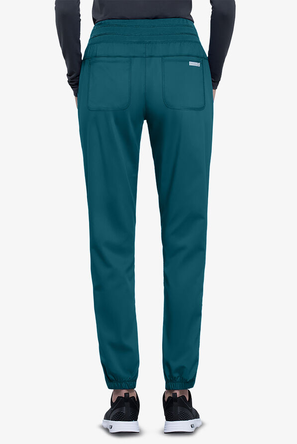 Cherokee Workwear Revolution Women's 5-Pocket STRETCH Elastic Waistband Half Jogger Scrub Pants - Caribbean Blue - 2