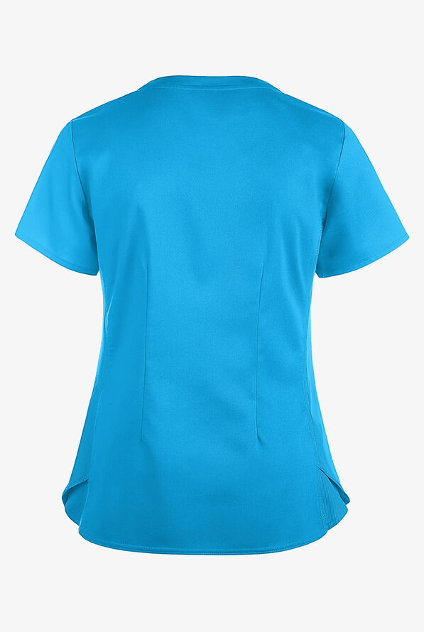 Med Couture Touch Women's 3-Pocket STRETCH Rib-Knit Side Panels Shirttail V- Neck Scrub Top - Mali-Blue Shore - 2