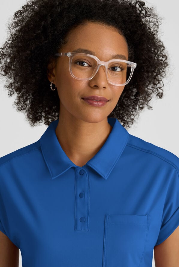 Grey's Anatomy by Barco Knit STRETCH Renew Women's 1-Pocket Dolman Sleeve Polo Scrub Top - Royal - 3