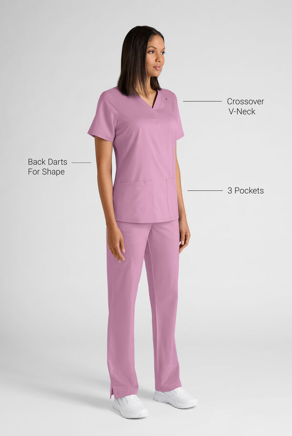 Blusa médica UA Butter-Soft STRETCH con cuello en V y 3 bolsillos para mujer - Smokey Mauve - 3