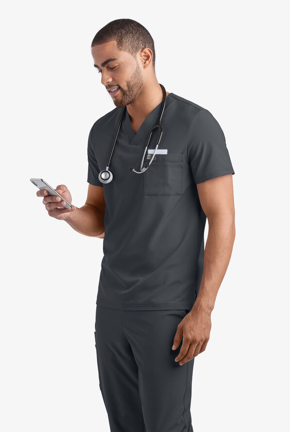 Easy STRETCH Riley Unisex 3-Pocket V-Neck Scrub Top - Pewter - 2