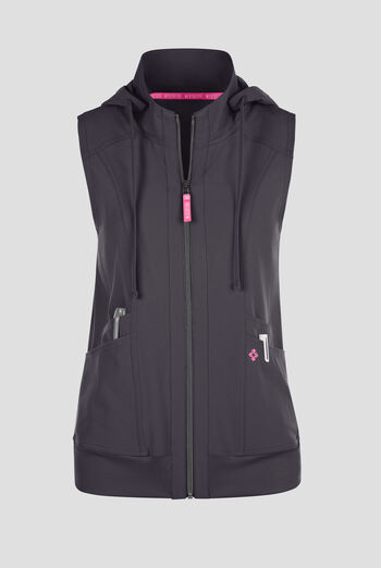 Med Couture Amp Women's 4-Pocket STRETCH Zip Front Removable Hoodie Scrub Vest