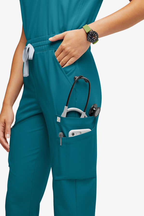 Pantalón médico ReSurge Topaz con cordón ajustable y 11 bolsillos para mujer - Caribbean Blue - 2