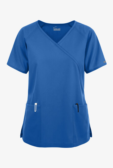Blusa médica Butter-Soft Originals estilo cruzado con 3 bolsillos para mujer