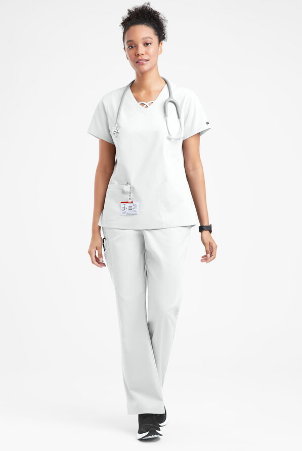 Butter-Soft Originals Women's 3-Pocket Crisscross V-Neck Scrub Top - White - 4
