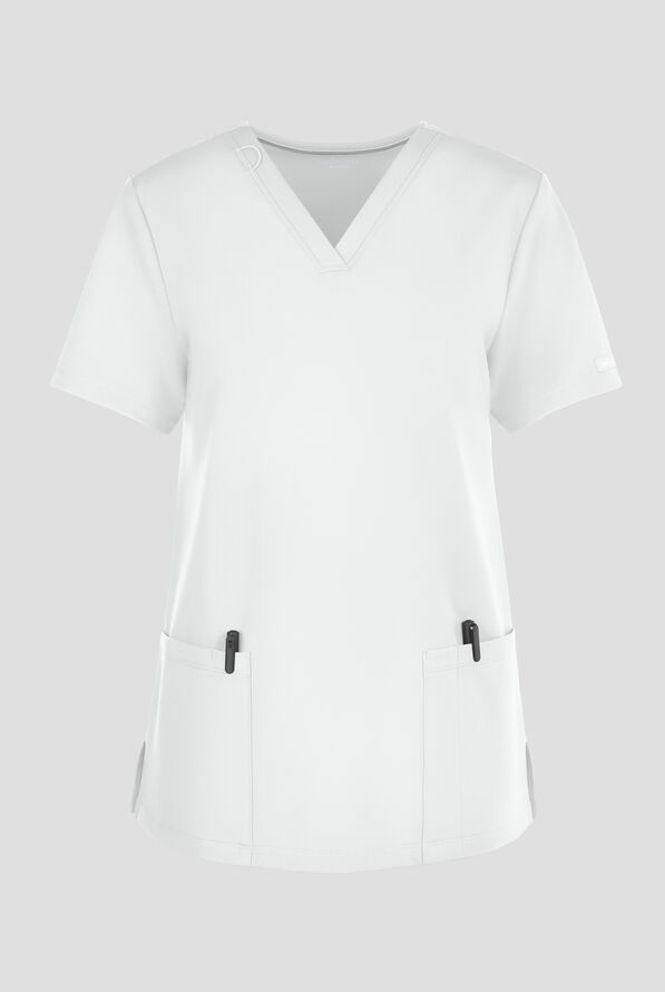 Cherokee Achieve Women's 2-Pocket STRETCH Knit V-Neck Scrub Top - White - 1