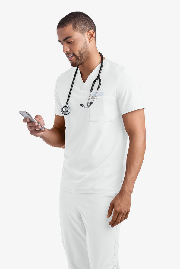 Easy STRETCH Riley Unisex 3-Pocket V-Neck Scrub Top - White - 2