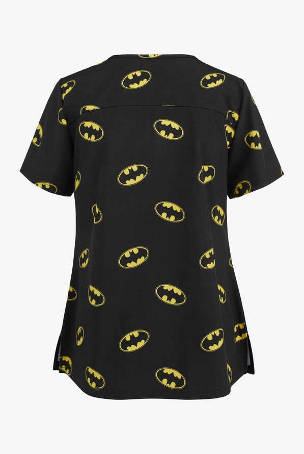 Batman Woman's 2-Pocket V-Neck Print Scrub Top - null - 2