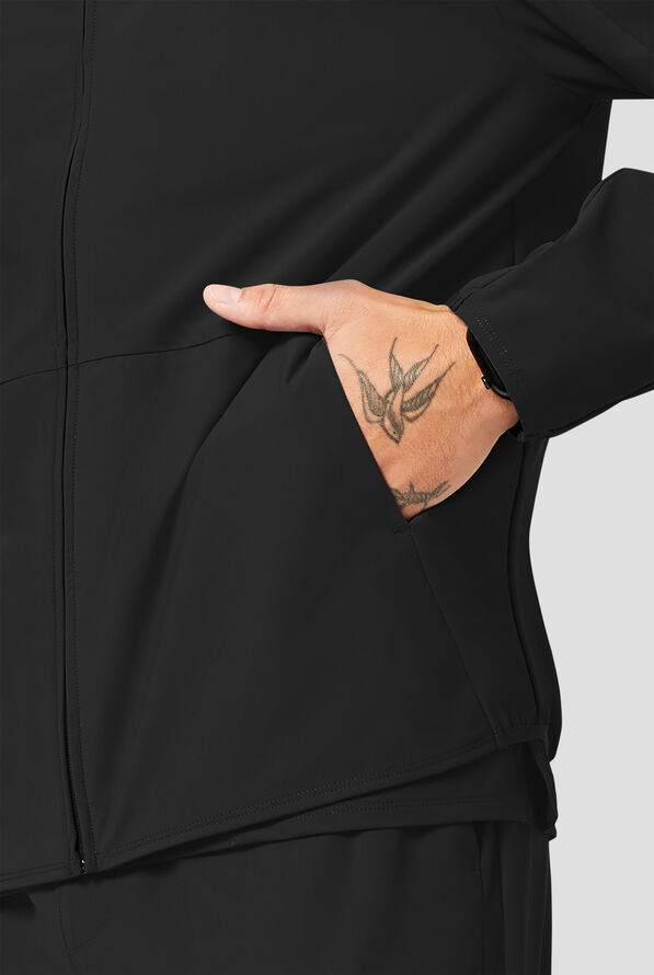 Infinity Pursuit Men's 3-Pocket STRETCH Front Zip Warm-Up Scrub Jacket - Black - 3