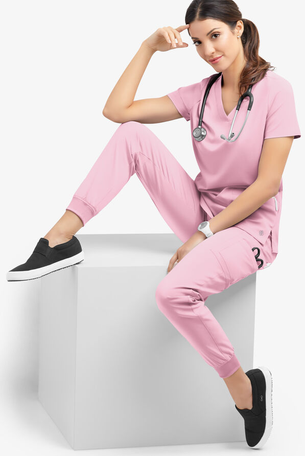 Easy STRETCH Mila Women's 7-Pocket Jogger Scrub Pants - Tall - Pink Peony - 2