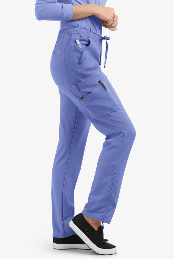 Easy STRETCH Halle Women's 11-Pocket Ruched Leg Jogger Scrub Pants - Petite - Ceil Blue - 2