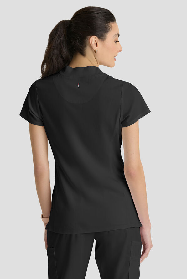 Grey's Anatomy&trade; by Barco Spandex STRETCH Kristi Women's 2-Pocket Quarter Zip Collar Neck Scrub Top - Black - 3