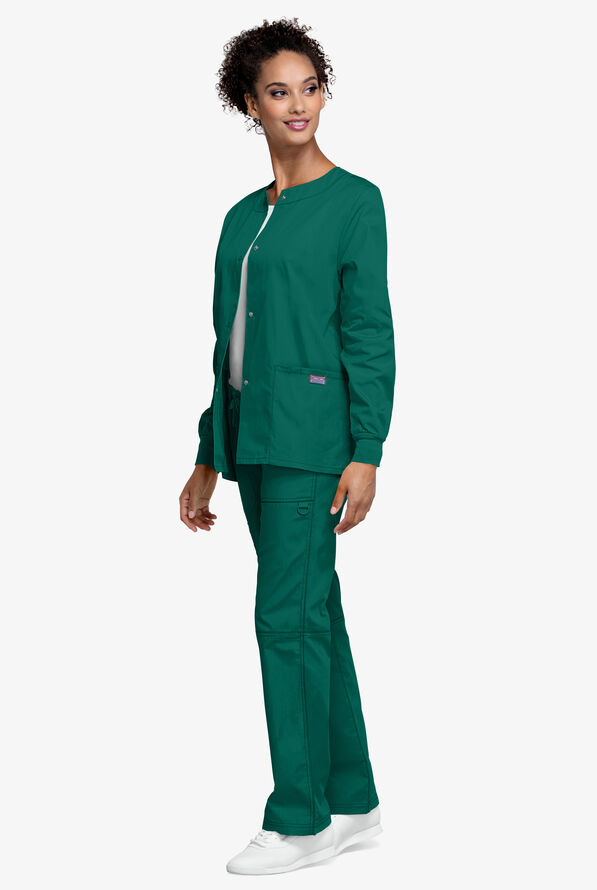 Cherokee Workwear Women's 3-Pocket Snap Front Scrub Jacket - Hunter - 4