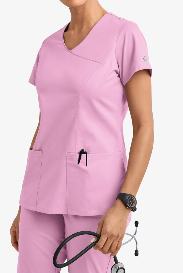 Blusa m&eacute;dica UA Butter-Soft STRETCH estilo cruzado con cuello en V y 3 bolsillos para mujer - Sweet Rose - 2