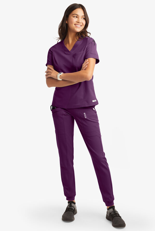 Butter-Soft Women's 3-Pocket V-Neck Tuck-In Scrub Top **Slightly IRREGULAR** - Eggplant - 2