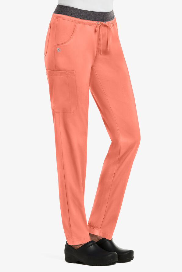 Maevn Matrix Women's 5-Pocket STRETCH Heather Elastic Waist Half Jogger Scrub Pants - Fresh Salmon/Heather Grey - 1