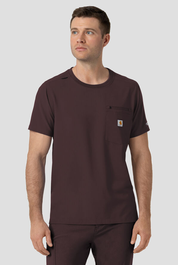 Camisa m&eacute;dica Carhartt Cross-Flex Force STRETCH con cuello redondo y 2 bolsillos para hombre - Dark Sepia - 2