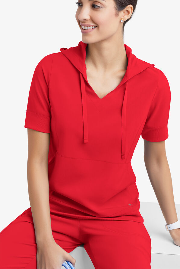 Sudadera médica manga corta Easy STRETCH True con capucha y 3 bolsillos para mujer - Atomic Red - 1