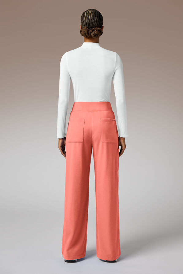 Hypothesis Y-Band Women's 6-Pocket Yoga-Style Knit Waist Wide Leg Scrub Pant - Thermal Coral - 4