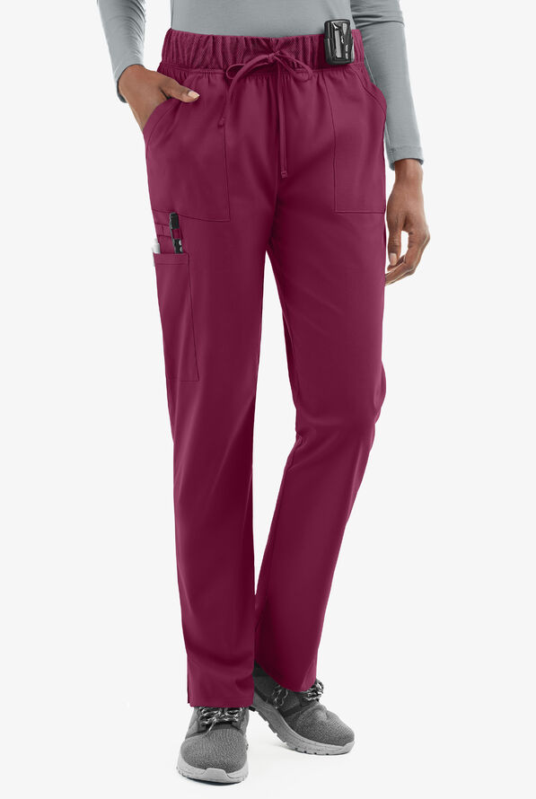 UA Exclusive Cherokee Workwear Professionals Active Women's 5-Pocket STRETCH Tapered Leg Scrub Pants - Petite - Wine - 1