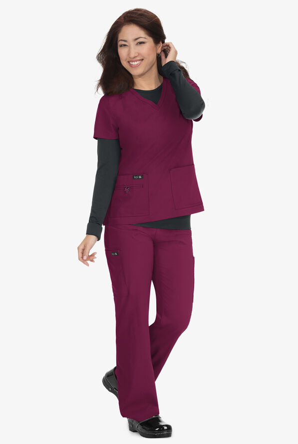koi Basics Becca Women's 4-Pocket STRETCH V-Neck Scrub Top - Wine - 2