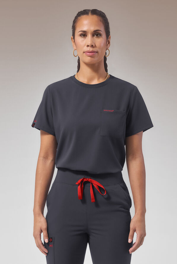 Blusa médica Hypothesis (RED) Base STRETCH con cuello redondo y 1 bolsillo para mujer - Pewter - 1