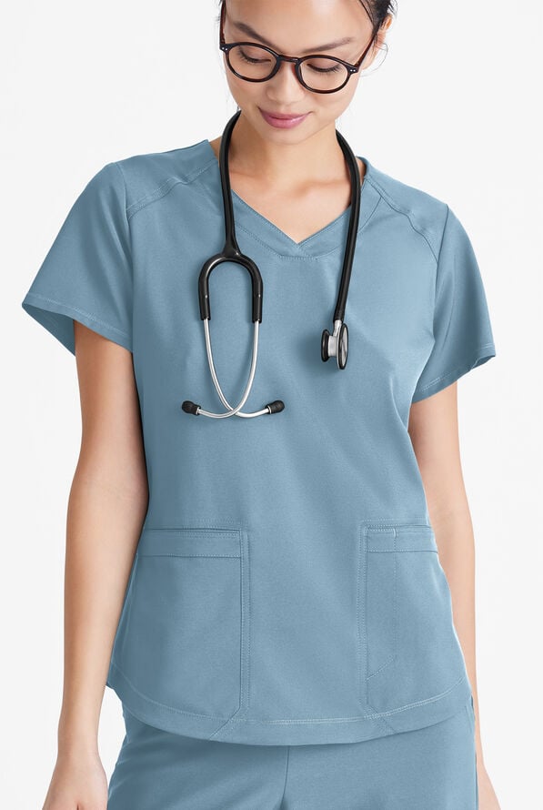 Grey's Anatomy by Barco Evolve STRETCH Rhythm Women's 2-Pocket V-Neck Scrub Top - Ocean Mist - 2