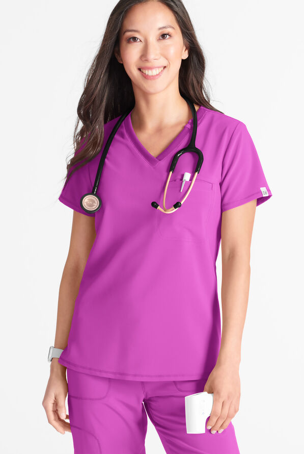 Blusa m&eacute;dica Cherokee Collection STRETCH con cuello en V con tejido acanalado y 1 bolsillo para mujer - Vibrant Violet - 2