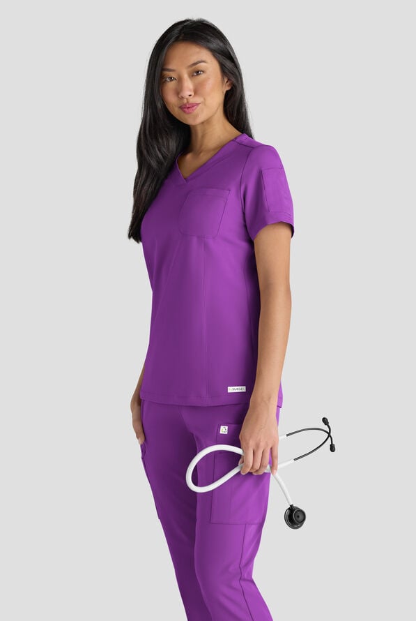 Blusa m&eacute;dica ReSurge Diamond con cuello en V y 3 bolsillos para mujer - Fresh Purple - 6