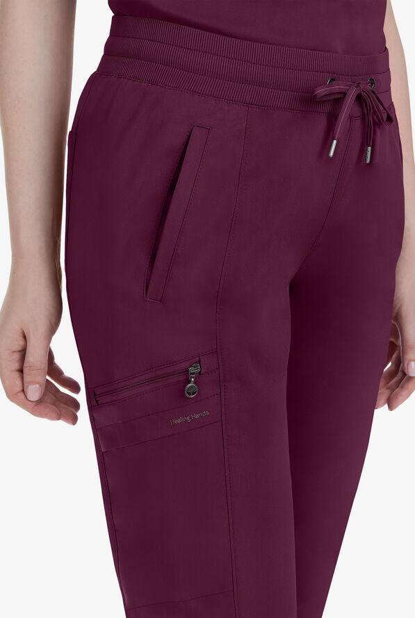 Healing Hands Purple Label Toby Women's 7-Pocket STRETCH Jogger Drawstring Scrub Pant - Wine - 2