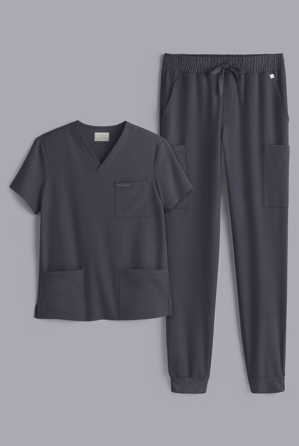 Conjunto de uniforme médico Hypothesis S-R Shift Ready estilo jogger con cuello en V para hombre - Pewter - 1
