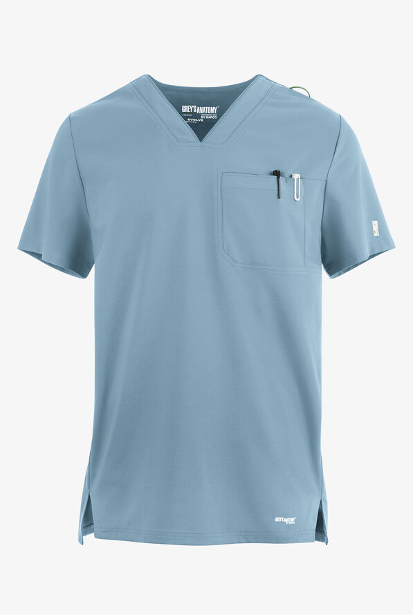 Grey's Anatomy by Barco Evolve STRETCH Journey Men's 1-Pocket Tuck In V-Neck Scrub Top - Ocean Mist - 1