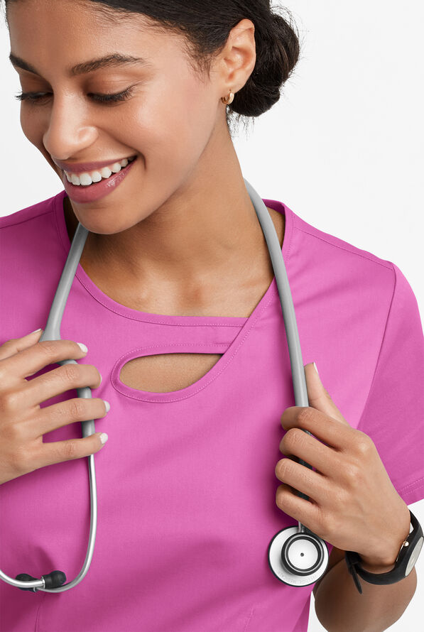 Butter-Soft STRETCH Women's 2-Pocket Asymmetric Keyhole Scrub Top - Rosebud - 3