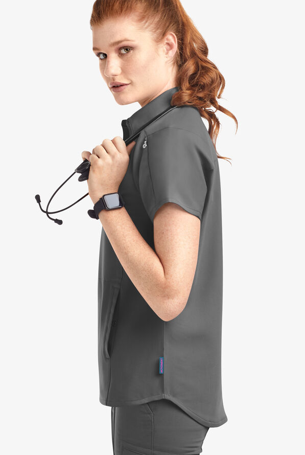 Movement by Butter-Soft Mintaka Women’s 4-Pocket Polo Collared Scrub Top - Pewter - 2