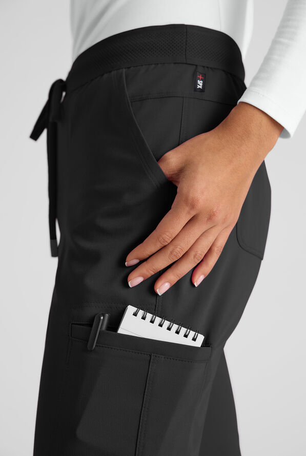 Grey's Anatomy by Barco Emerge Rylee Women's 6-Pocket STRETCH Mid Rise Jogger Scrub Pants - Black - 4