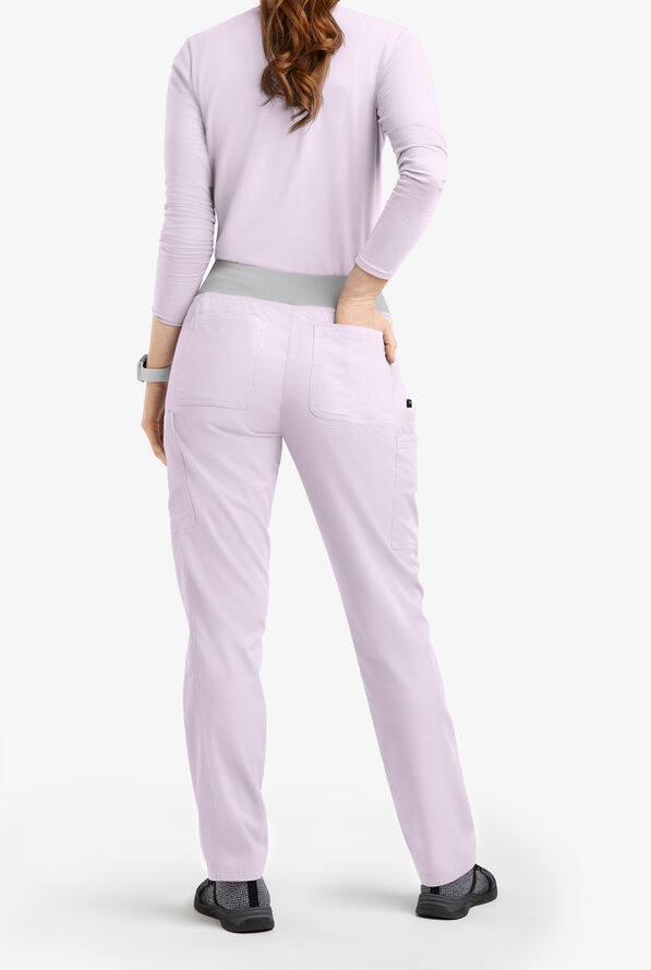 Butter-Soft Originals Women's 5-Pocket Mid Rise Tapered Leg Yoga-inspired Scrub Pants - Petite - Orchid Petal/Silver - 3