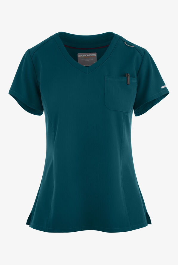 Blusa médica Skechers by Barco Dignity STRETCH con cuello en V y 1 bolsillo para mujer - Bahama Blue - 1