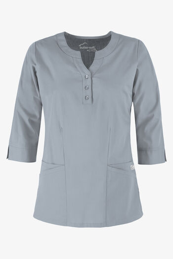 Blusa m&eacute;dica mangas 3/4 Butter-Soft STRETCH con cuello redondo y 4 bolsillos para mujer