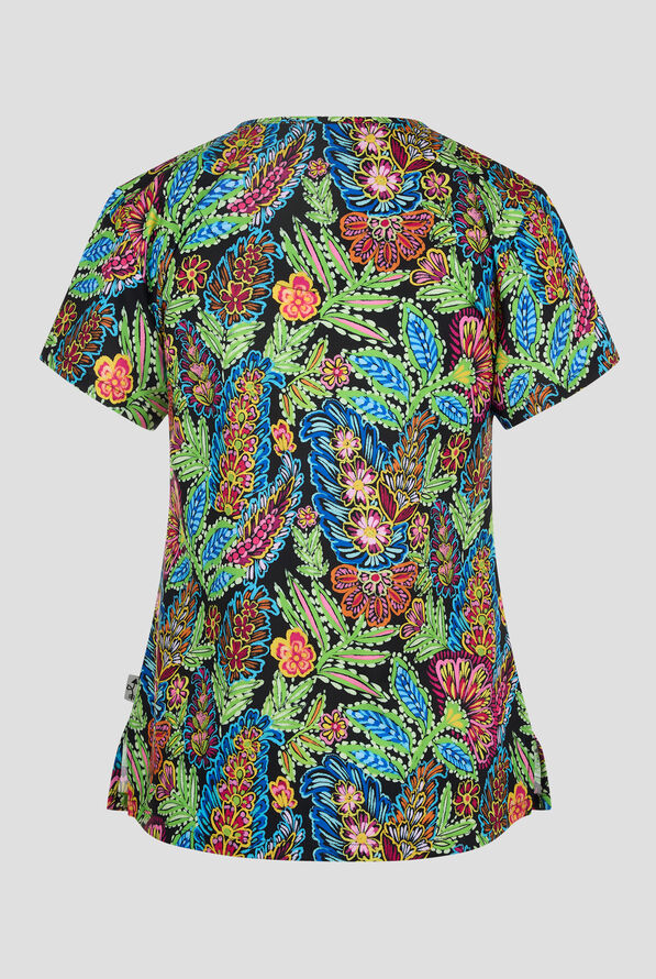 Zavate Ava Therese Bloom Bliss Women's 2-Pocket STRETCH V-Neck Print Scrub Top - null - 2