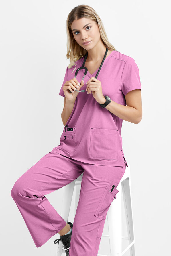 Blusa m&eacute;dica koi Basics Becca con cuello en V y 4 bolsillos para mujer - Heather Pansy - 4