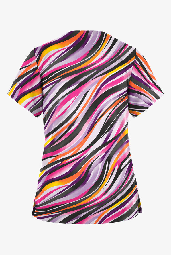 Butter-Soft Originals Color Waves Women's 2-Pocket V-Neck Print Scrub Top - null - 2