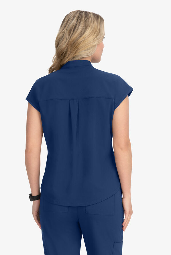 koi Basics Ari Women's 1-Pocket STRETCH Dolman Sleeve Mandarin Collar Scrub Top - Navy - 3