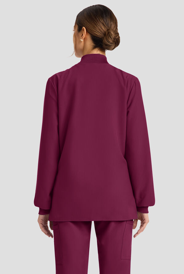 Cherokee Workwear Originals Ultra Women's 2-Pocket Crew Neck Zip Front Scrub Jacket - Wine - 3