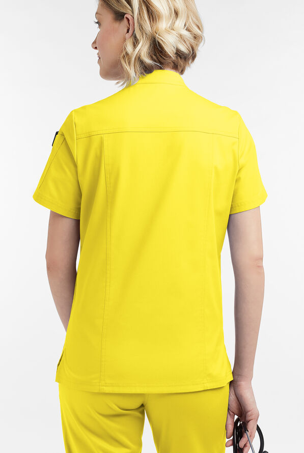 Blusa m&eacute;dica UA Butter-Soft STRETCH con cremallera y 6 bolsillos para mujer - Bright Daffodil - 4