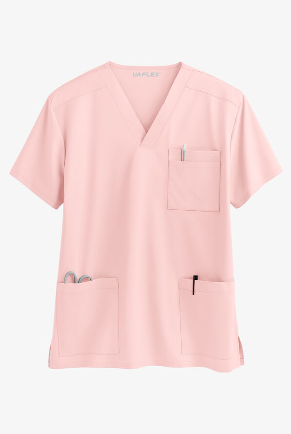 UA Flex2 Unisex 5-Pocket V-Neck STRETCH Scrub Top - Light Pink - 1