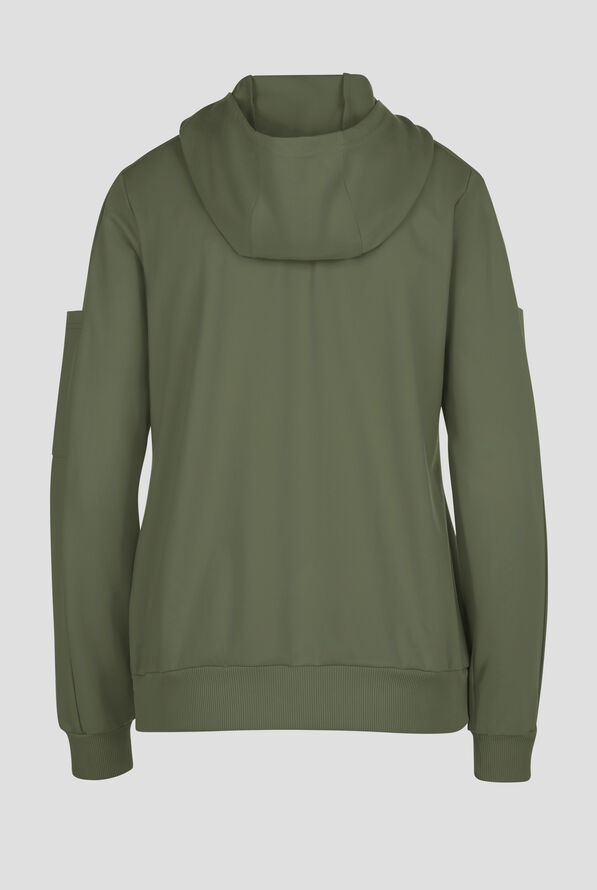 Wink Renew Knit Women's 4-Pocket STRETCH Front Zip Scrub Hoodie Jacket - Olive - 4