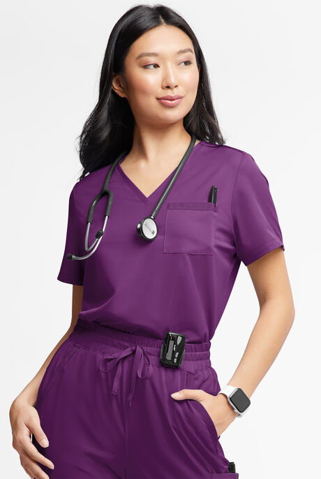 Blusa médica WhisperLite Zora Stretch con cuello en V y 2 bolsillos para mujer