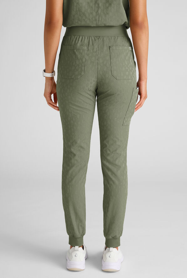 Easy STRETCH Olivia Women's Jacquard 7-Pocket Slim Leg Jogger Scrub Pant - Olive Leaf - 4