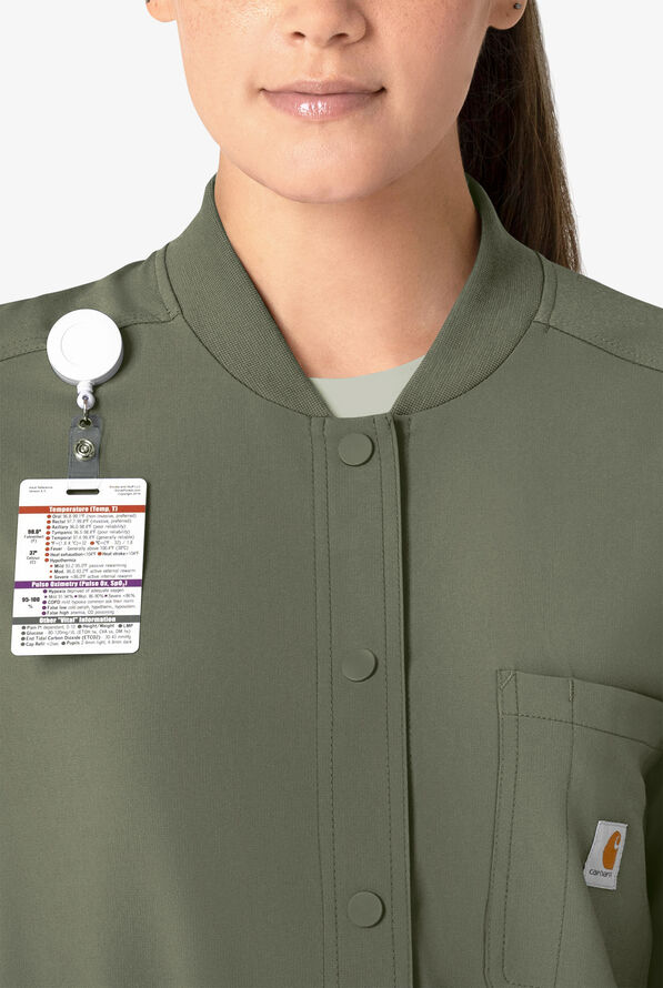 Chaqueta médica Carhartt Cross-Flex STRETCH con 4 bolsillos para mujer - Olive - 3